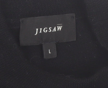 Jigsaw Mens Black Wool Mock Neck Jumper Size L Classic Knitwear