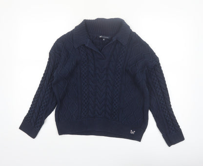 Crew Clothing Company Women’s Blue Cotton Collared Cable Knit Jumper Size 12