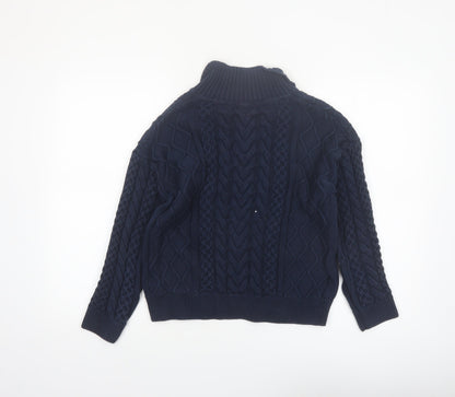 Crew Clothing Company Women’s Blue Cotton Collared Cable Knit Jumper Size 12