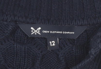 Crew Clothing Company Women’s Blue Cotton Collared Cable Knit Jumper Size 12