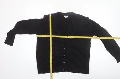 Fat Face Women Black Cotton Wool Cardigan UK 18 Long Sleeve Knitwear