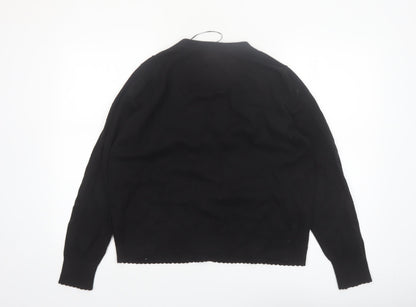 Fat Face Women Black Cotton Wool Cardigan UK 18 Long Sleeve Knitwear