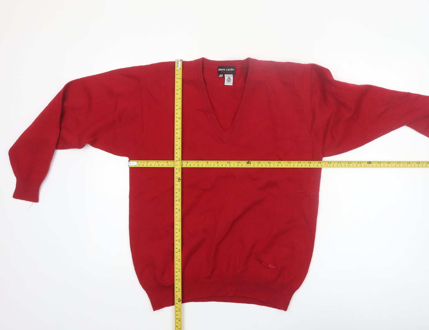 Pierre Cardin Men's Red Wool V-Neck Pullover Jumper L