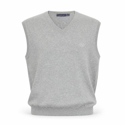 Club Room Men's Grey Cotton V-Neck Sleeveless Vest Jumper L