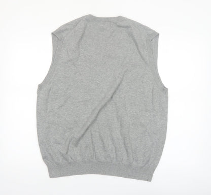 Club Room Men's Grey Cotton V-Neck Sleeveless Vest Jumper L