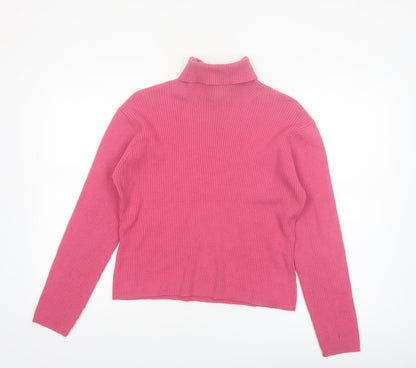 Laura Ashley Women’s Pink Roll Neck Cotton Blend Ribbed Jumper Size L