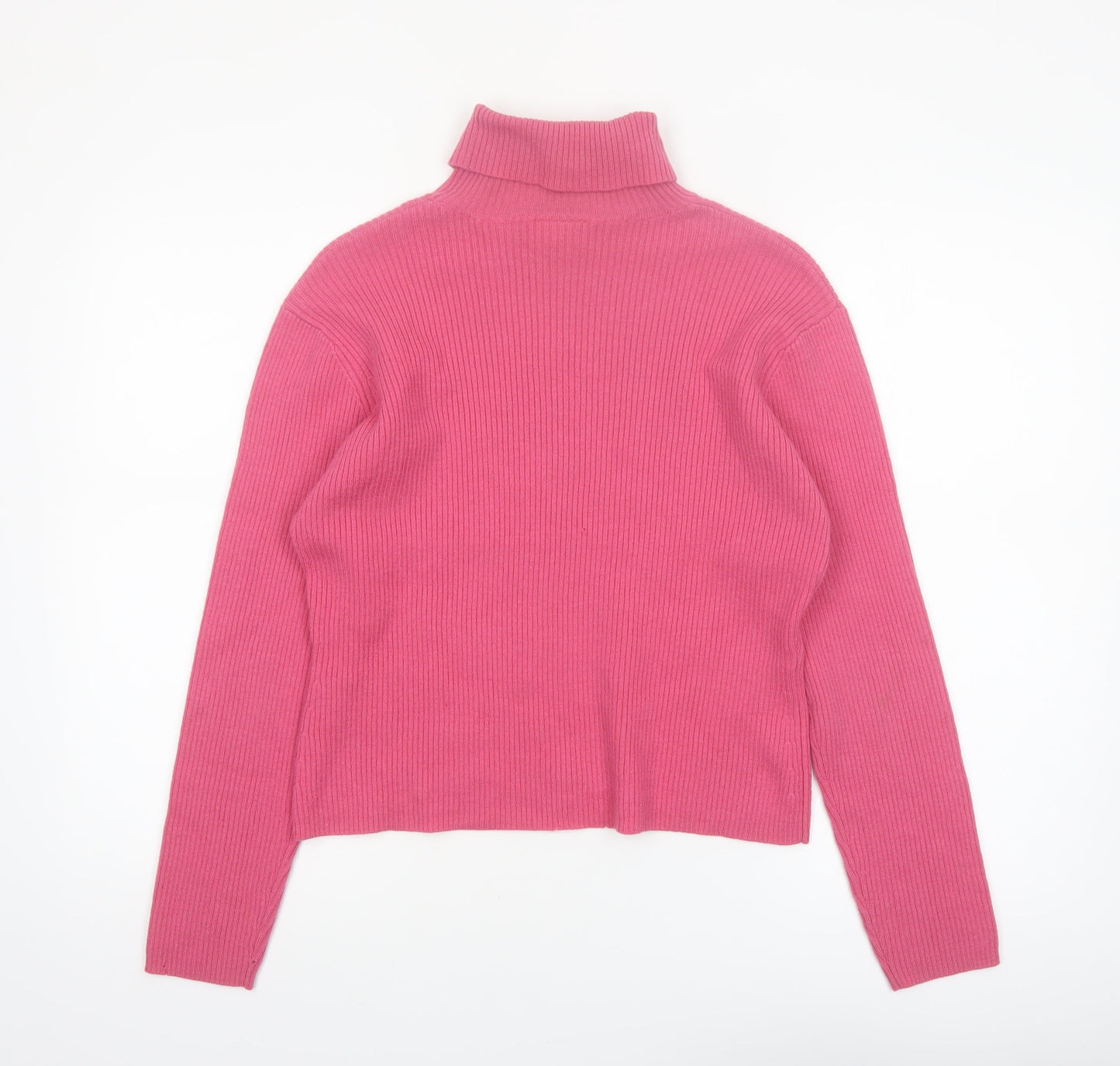 Laura Ashley Women’s Pink Roll Neck Cotton Blend Ribbed Jumper Size L