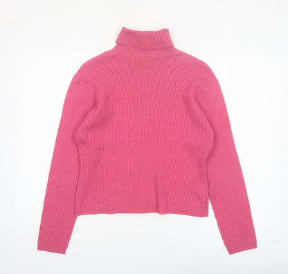 Laura Ashley Women’s Pink Roll Neck Cotton Blend Ribbed Jumper Size L