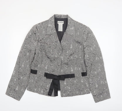 Perceptions Women Grey Floral Two-Piece Blazer Suit Jacket Size 12