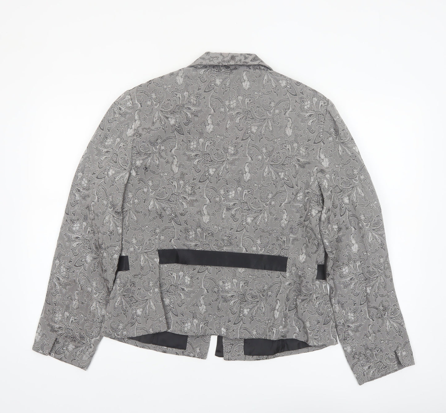 Perceptions Women Grey Floral Two-Piece Blazer Suit Jacket Size 12