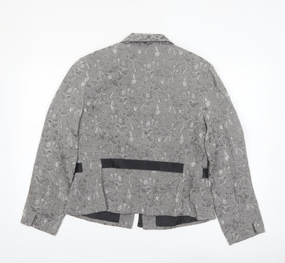 Perceptions Women Grey Floral Two-Piece Blazer Suit Jacket Size 12