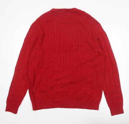 Chaps Men's Red Cotton Cable-Knit Jumper XL Crew Neck Pullover