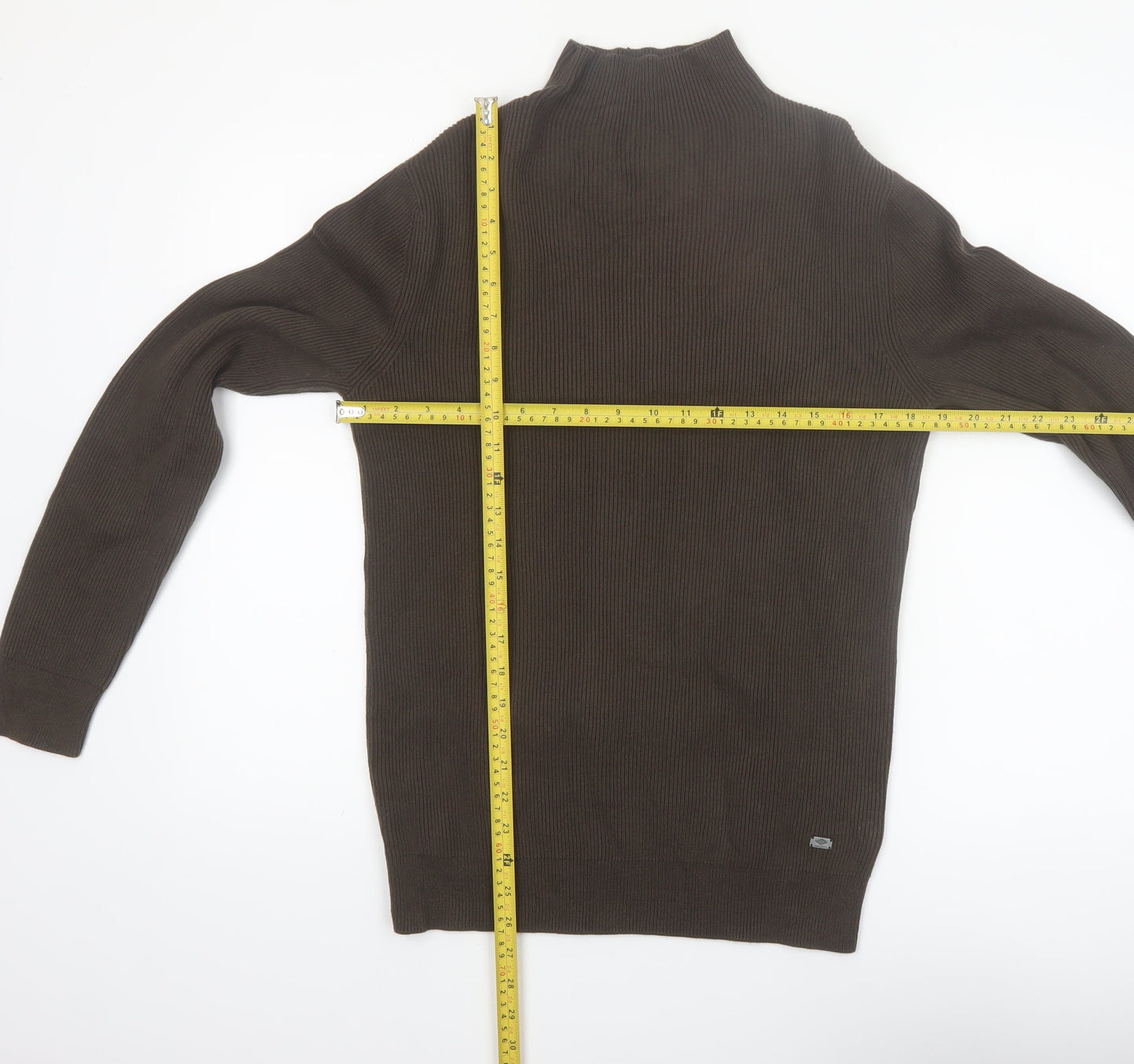 Petrol Industries Men's Brown Mock Neck Ribbed Cotton Jumper Size M