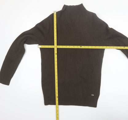 Petrol Industries Men's Brown Mock Neck Ribbed Cotton Jumper Size M