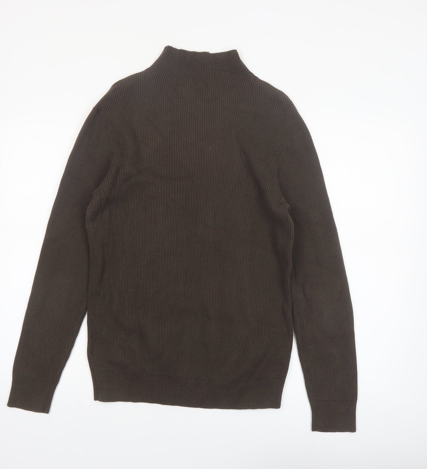Petrol Industries Men's Brown Mock Neck Ribbed Cotton Jumper Size M