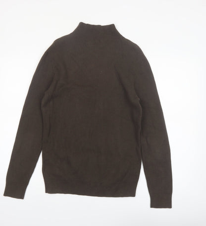 Petrol Industries Men's Brown Mock Neck Ribbed Cotton Jumper Size M