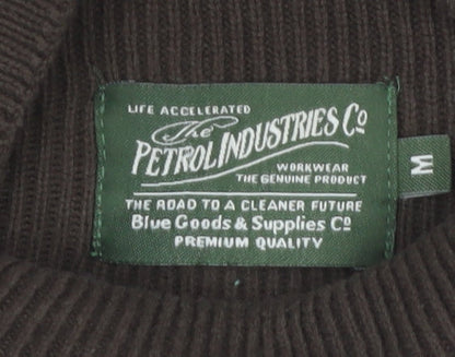 Petrol Industries Men's Brown Mock Neck Ribbed Cotton Jumper Size M