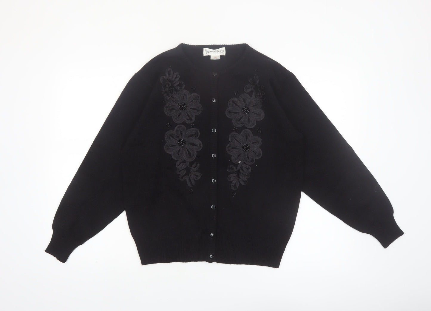 Imperial Classics Women's Black Floral Embroidered Cardigan S