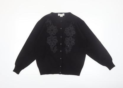 Imperial Classics Women's Black Floral Embroidered Cardigan S