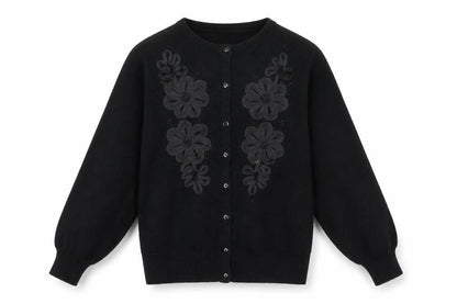 Imperial Classics Women's Black Floral Embroidered Cardigan S