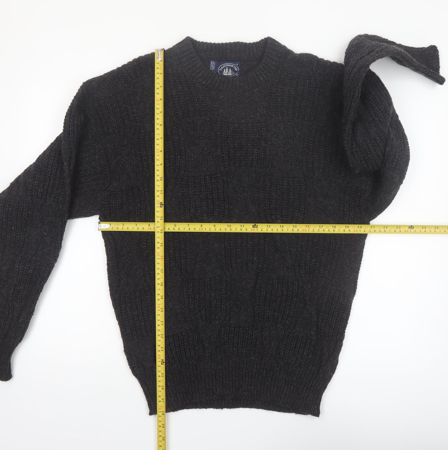 Boathouse Row Men's Black Wool Blend Cable Knit Jumper L