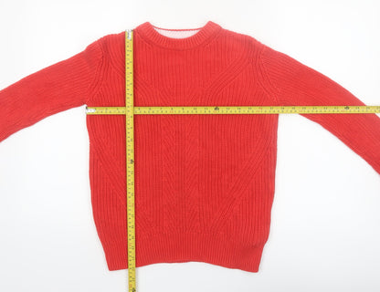Marks and Spencer Women Bright Red Cotton Cable-Knit Jumper Size S