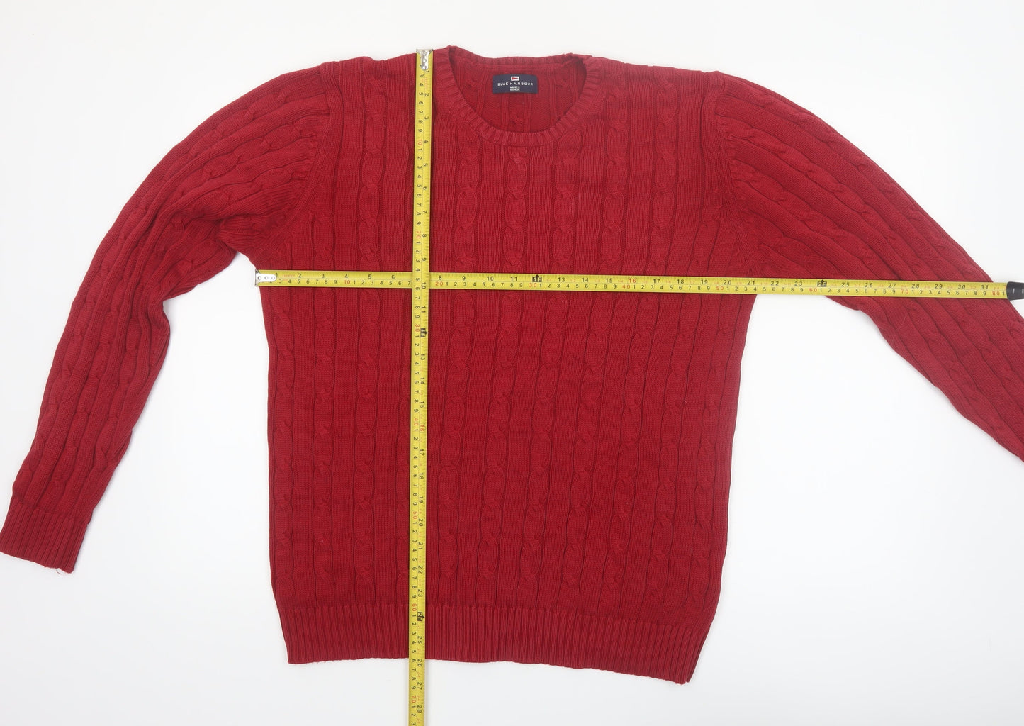 Marks and Spencer Men's Red Cable-Knit Cotton Pullover Jumper M