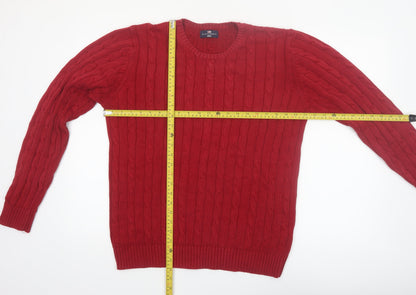 Marks and Spencer Men's Red Cable-Knit Cotton Pullover Jumper M