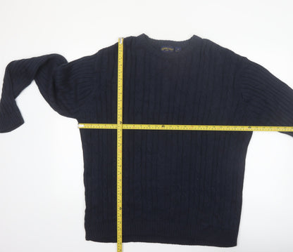 Shaver Lake Mens Blue XL Cotton Cable Knit Crew Neck Jumper
