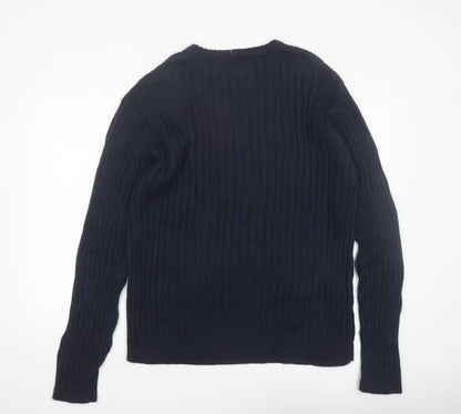 Shaver Lake Mens Blue XL Cotton Cable Knit Crew Neck Jumper