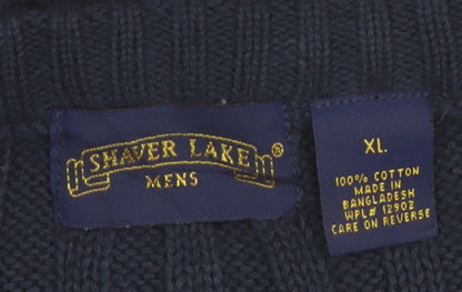 Shaver Lake Mens Blue XL Cotton Cable Knit Crew Neck Jumper