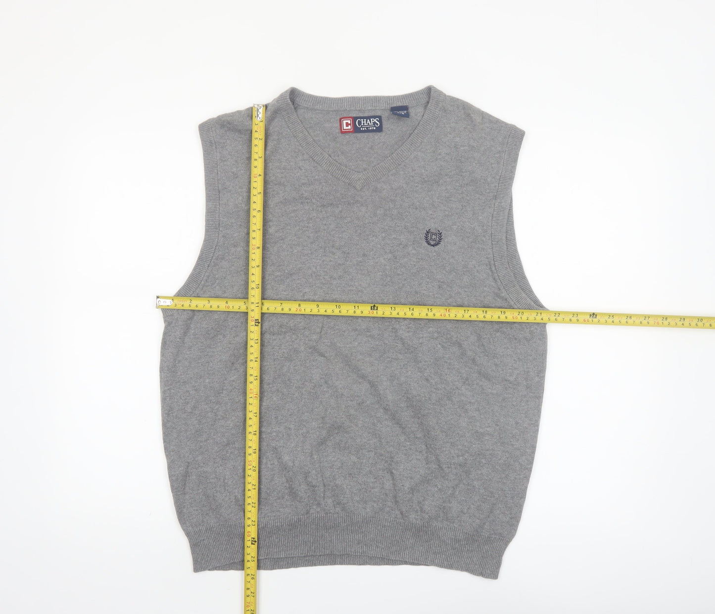 Chaps Men’s Grey Cotton V-Neck Sleeveless Vest Jumper L