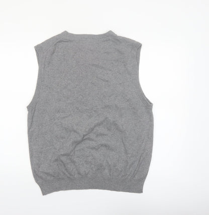 Chaps Men’s Grey Cotton V-Neck Sleeveless Vest Jumper L