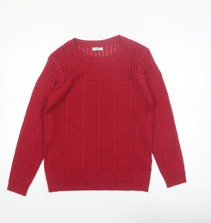 Damart Women's Red Cable-Knit Acrylic Pullover Jumper Size 10