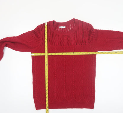 Damart Women's Red Cable-Knit Acrylic Pullover Jumper Size 10