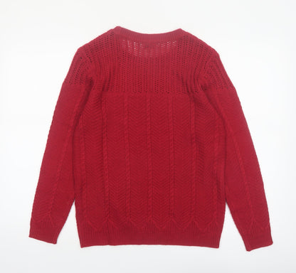Damart Women's Red Cable-Knit Acrylic Pullover Jumper Size 10