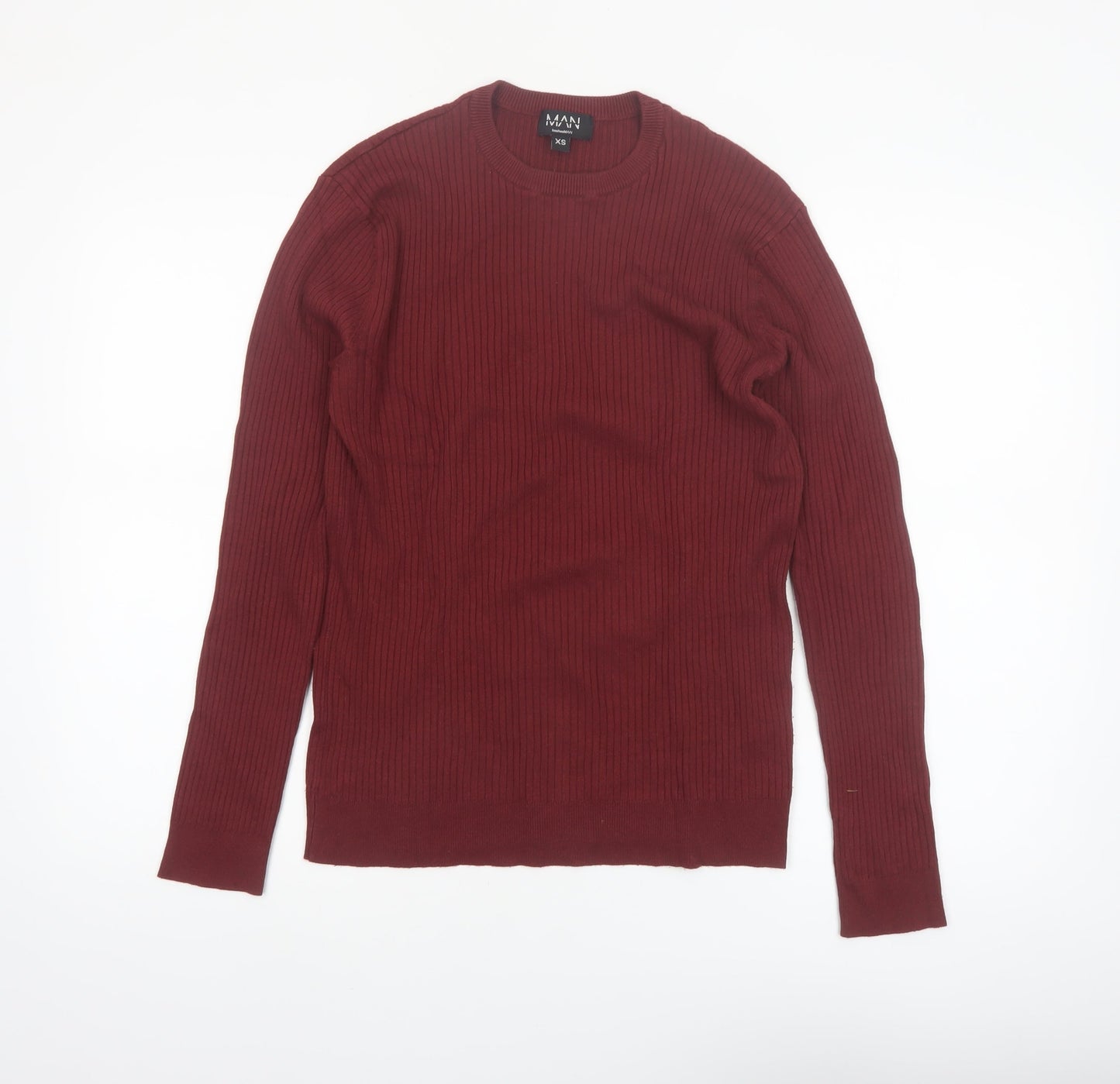 boohooMAN Men’s Red Ribbed Crew Neck Pullover Jumper XS Slim Fit