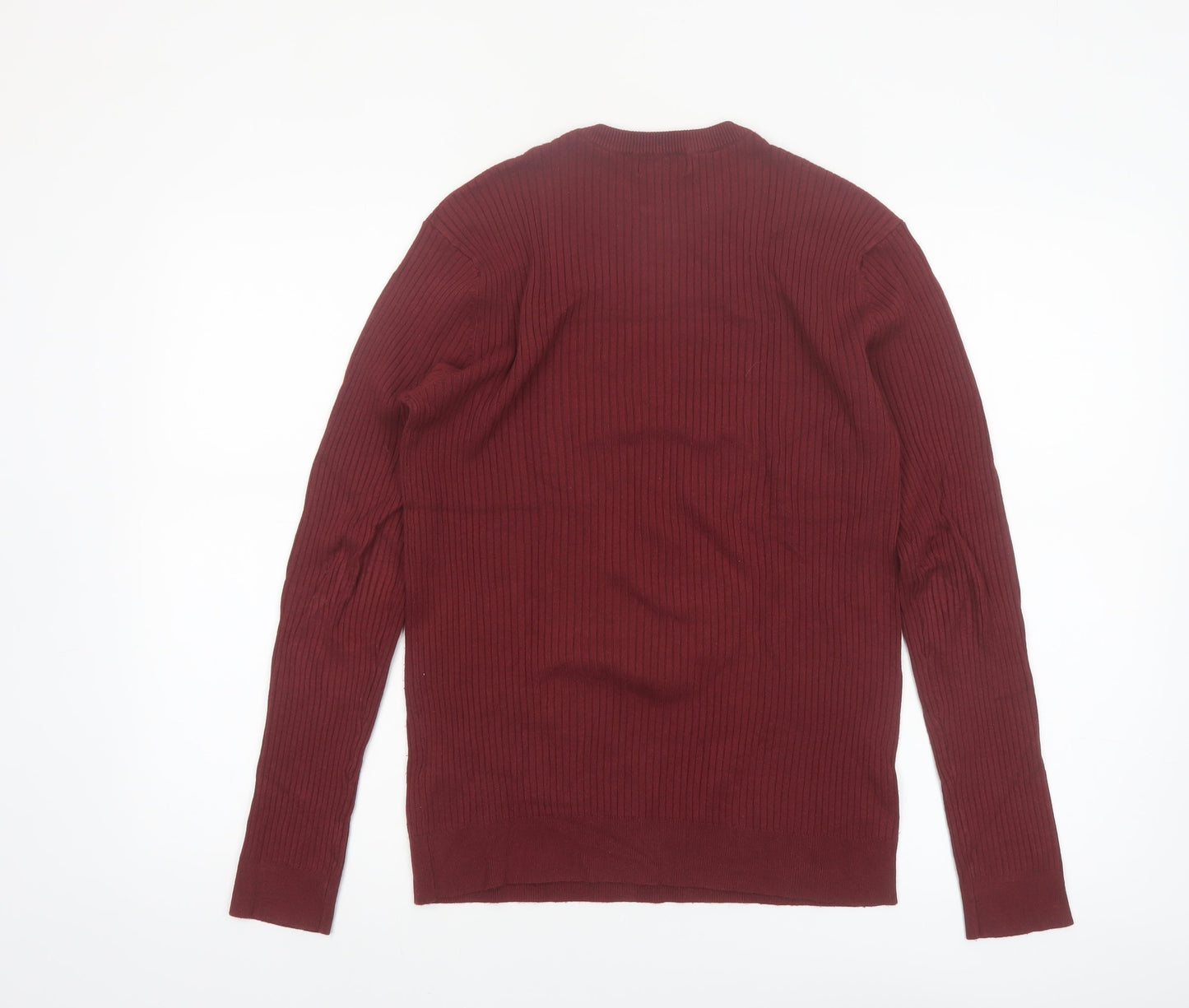 boohooMAN Men’s Red Ribbed Crew Neck Pullover Jumper XS Slim Fit