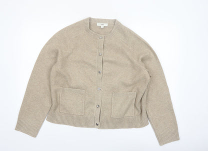 Marks and Spencer Women Beige Knit Cardigan L Long Sleeve Crew Neck