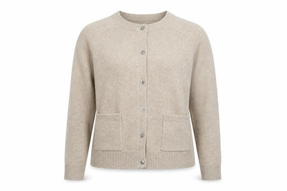 Marks & Spencer Women Beige Knit Cardigan L Long Sleeve Crew Neck
