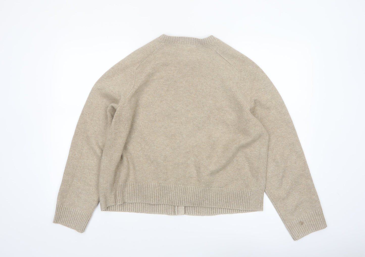 Marks and Spencer Women Beige Knit Cardigan L Long Sleeve Crew Neck