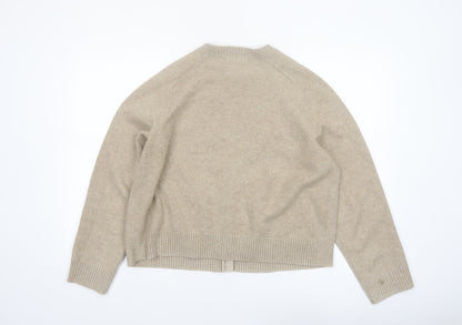 Marks and Spencer Women Beige Knit Cardigan L Long Sleeve Crew Neck