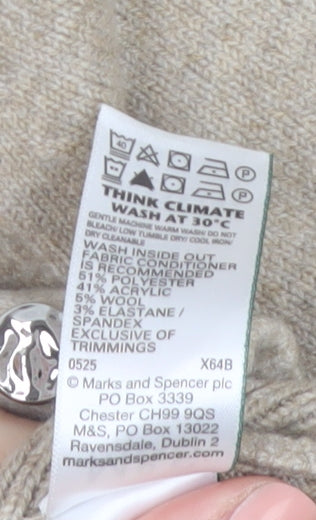 Marks and Spencer Women Beige Knit Cardigan L Long Sleeve Crew Neck