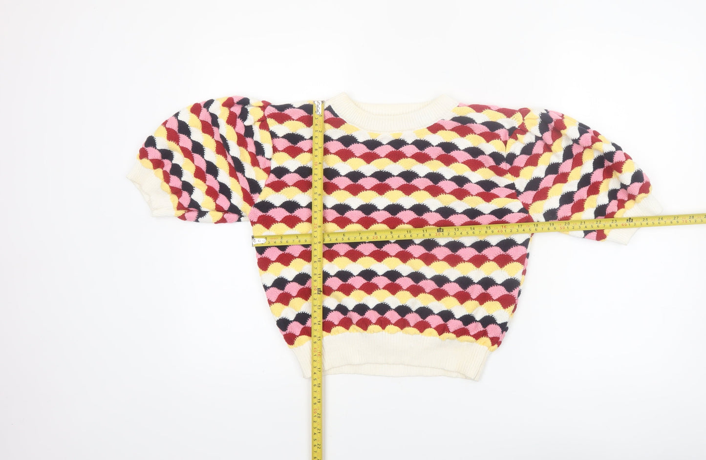 Zara Women’s Multicoloured Cotton Puff Sleeve Jumper Size 12