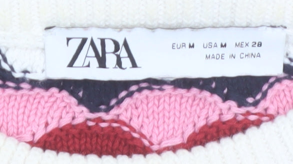 Zara Women’s Multicoloured Cotton Puff Sleeve Jumper Size 12
