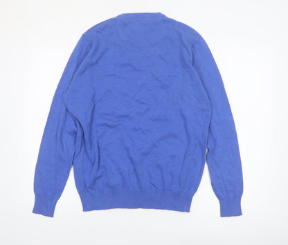 Bel Toro Men's Blue Cotton V-Neck Jumper Size L Classic Knit