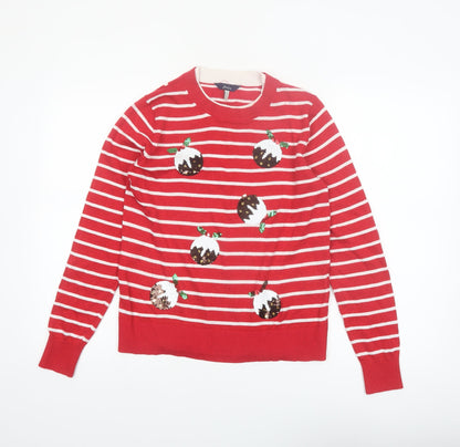 Joules Women’s Red Striped Christmas Pudding Sequin Jumper Size 8