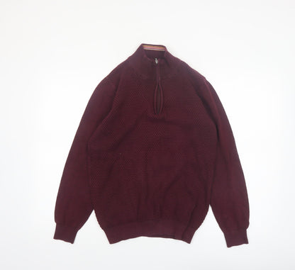 Guide London Men's Red Cotton Half Zip High Neck Jumper Size M