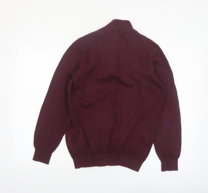 Guide London Men's Red Cotton Half Zip High Neck Jumper Size M