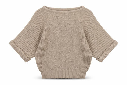 Etam Women Beige Chunky Knit Boat Neck Short Sleeve Pullover Jumper One Size